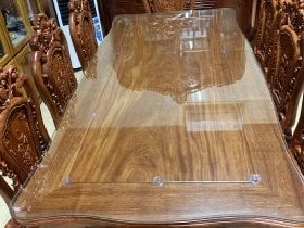 Bàn ăn 8 ghế mẫu Louis Hoàng Gia đục hoa hồng 2 mặt gỗ hương đá - Gia đình anh Sơn chị Nguyệt ở Quảng Ninh 10 Mặt bàn nguyên tấm đóng khôn tranh