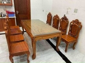 Bộ bàn ăn 6 ghế hoa hồng giao anh Tiên ở Đà Nẵng