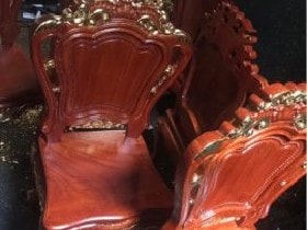 Bộ bàn ăn louis gõ đỏ dát vàng 6 ghế (chị Hoa ở Hà Giang) 11 Ghế ăn sau khi đã dát vàng