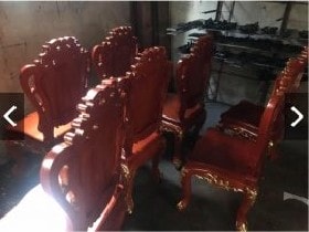 Bộ bàn ăn louis gõ đỏ dát vàng 6 ghế (chị Hoa ở Hà Giang) 8 Mặt sau ghế ăn cũng để trơn