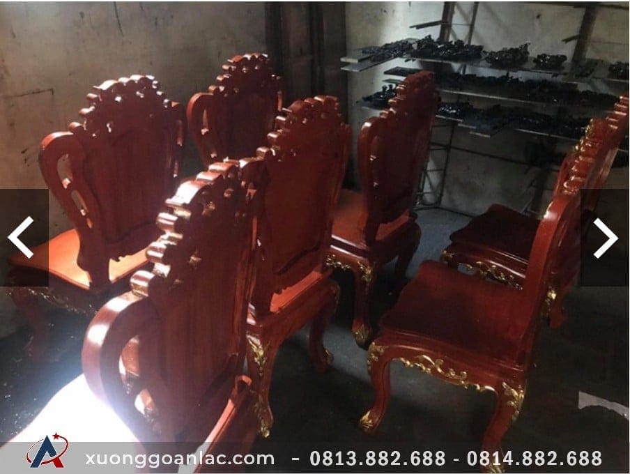 Bộ bàn ăn louis gõ đỏ dát vàng 6 ghế (chị Hoa ở Hà Giang) 15 Mặt sau ghế ăn cũng để trơn