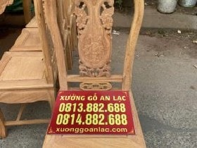 Bộ bàn ăn 10 ghế gỗ Gõ Đỏ đục 2 mặt mẫu Louis Hoa Hồng (Chú Sáng, Ninh Bình) 9 Mặt ghế tràn liền 1 tấm, ván dày 3cm, xương tay ghế dày 4cm