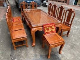Bộ bàn ghế ăn 10 ghế mẫu Louis Hoa Hồng gỗ Gõ Đỏ (Anh Định, Thái Bình) 9 Bộ sản phẩm được làm thêm 1 đôn cơm tiện dụng