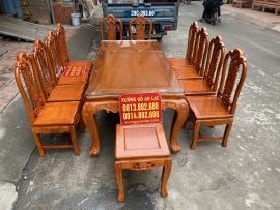 Bộ Bàn Ghế Ăn Mẫu Louis Hoa Hồng 10 Ghế Gỗ Gõ Đỏ - Anh Định, Thái Bình