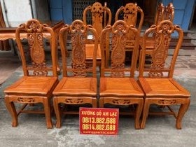 Bộ bàn ghế ăn 10 ghế mẫu Louis Hoa Hồng gỗ Gõ Đỏ (Anh Định, Thái Bình) 7 Mặt ghế tràn liền 1 tấm, ván dày 3cm, xương tay ghế dày 4cm