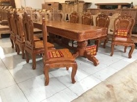 Bộ Bàn Ăn 8 Ghế Mẫu Louis Hoa Hồng Gỗ Gõ Đỏ Chọn Vân VIP - Chú Hòa, Sơn Tây