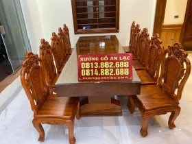 Bộ Bàn Ghế Ăn Nguyên Khối Gỗ Gõ Đỏ 10 ghế
