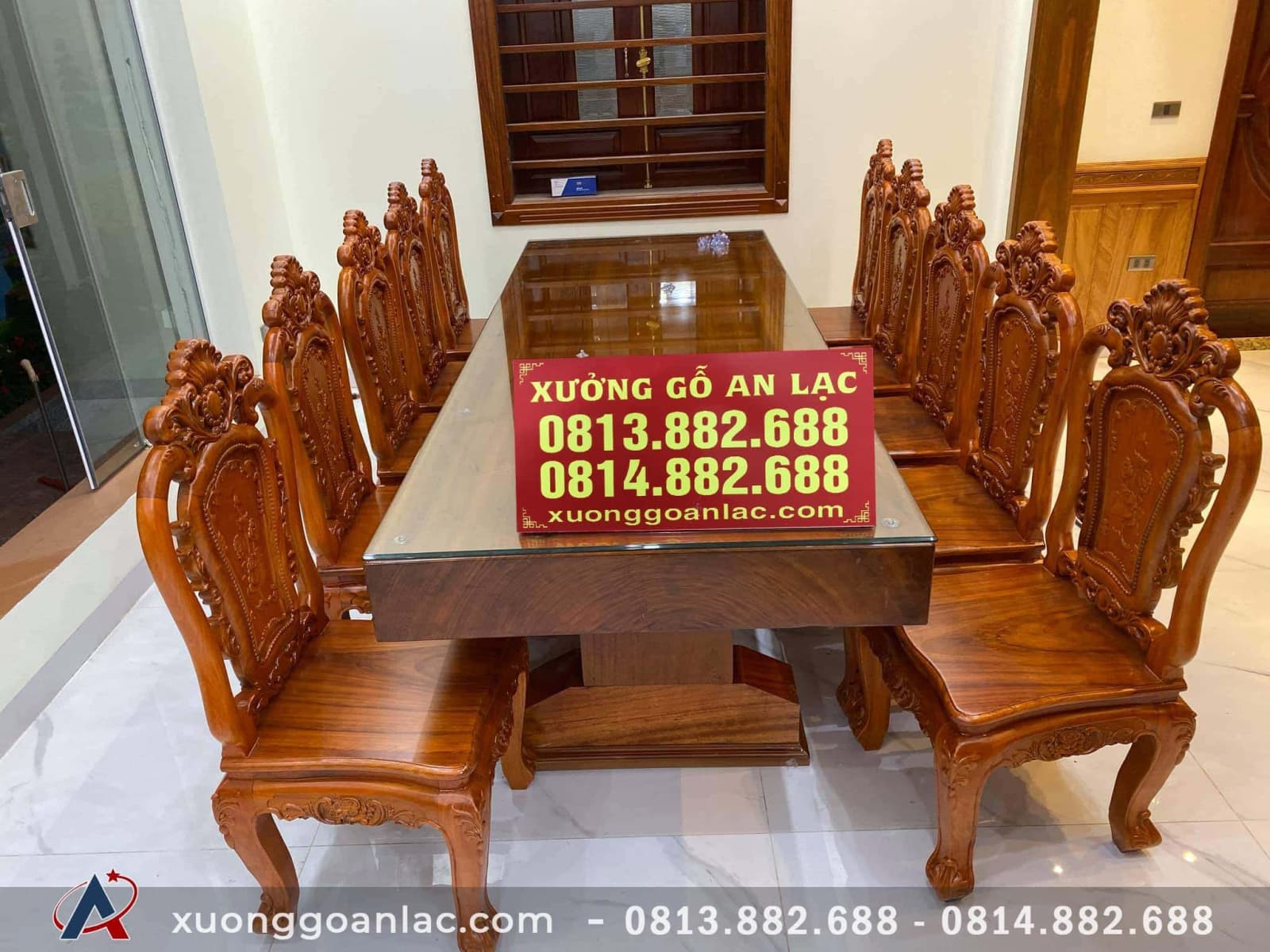 Bộ bàn ăn nguyên khối 10 ghế louis gỗ gõ đỏ siêu vip 4 Bộ bàn ăn nguyên khối 10 ghế louis gỗ gõ đỏ