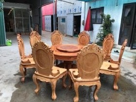Bàn Ăn Tròn Gỗ Gõ Đỏ 2 tầng (mâm xoay)