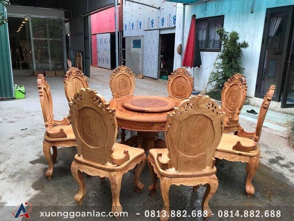 Bộ bàn ăn tròn 8 ghế louis gỗ gõ đỏ 2 tầng (mâm xoay) 12 Bàn Ăn Tròn Gỗ Gõ Đỏ 2 tầng (mâm xoay)