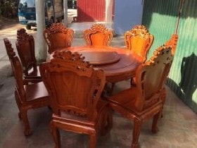 Bộ bàn ăn tròn 8 ghế louis gỗ gõ đỏ 2 tầng (mâm xoay) 10 Bàn Ăn Tròn Gỗ Gõ Đỏ 2 tầng (mâm xoay)
