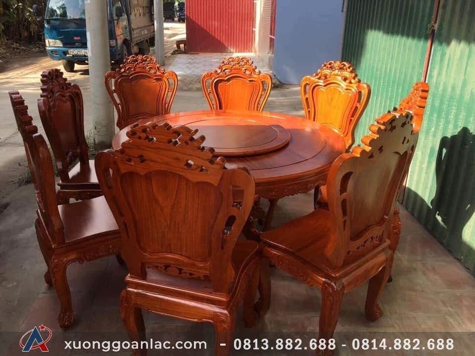 Bộ bàn ăn tròn 8 ghế louis gỗ gõ đỏ 2 tầng (mâm xoay) 16 Bàn Ăn Tròn Gỗ Gõ Đỏ 2 tầng (mâm xoay)