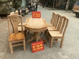Bộ bàn ghế ăn chữ thọ gỗ gõ kate 6 ghế bàn bầu dục 10 Bộ Ghế Ăn Chữ Thọ Gỗ Gõ 6 Ghế Bàn Bầu Dục