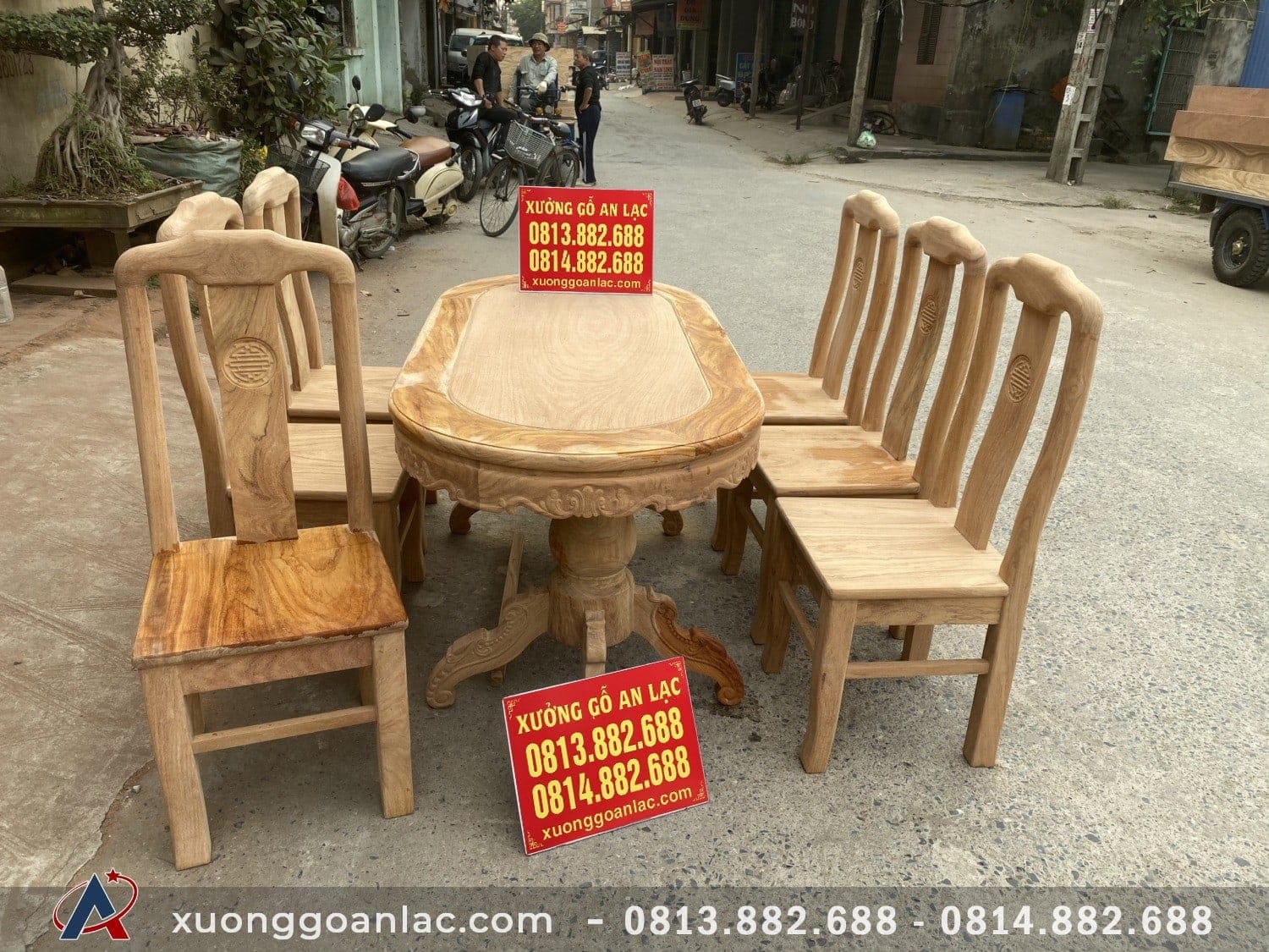 Bộ bàn ghế ăn chữ thọ gỗ gõ kate 6 ghế bàn bầu dục 16 Bộ Ghế Ăn Chữ Thọ Gỗ Gõ 6 Ghế Bàn Bầu Dục