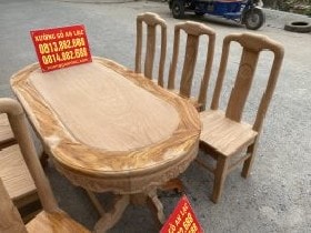 Bộ bàn ghế ăn chữ thọ gỗ gõ kate 6 ghế bàn bầu dục 9 Bàn ăn kiểu oval tiện dụng