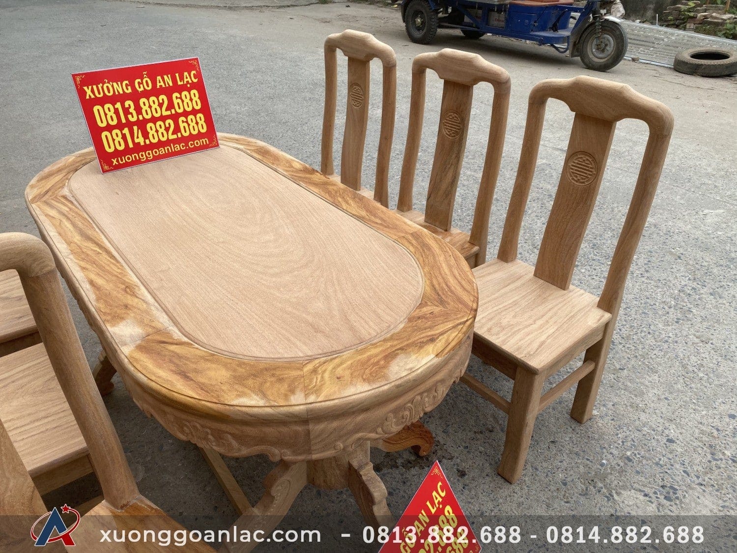 Bộ bàn ghế ăn chữ thọ gỗ gõ kate 6 ghế bàn bầu dục 15 Bàn ăn kiểu oval tiện dụng