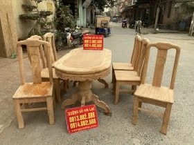 Bộ bàn ghế ăn chữ thọ gỗ gõ kate 6 ghế bàn bầu dục 7 Bộ Ghế Ăn Chữ Thọ Gỗ Gõ 6 Ghế Bàn Bầu Dục