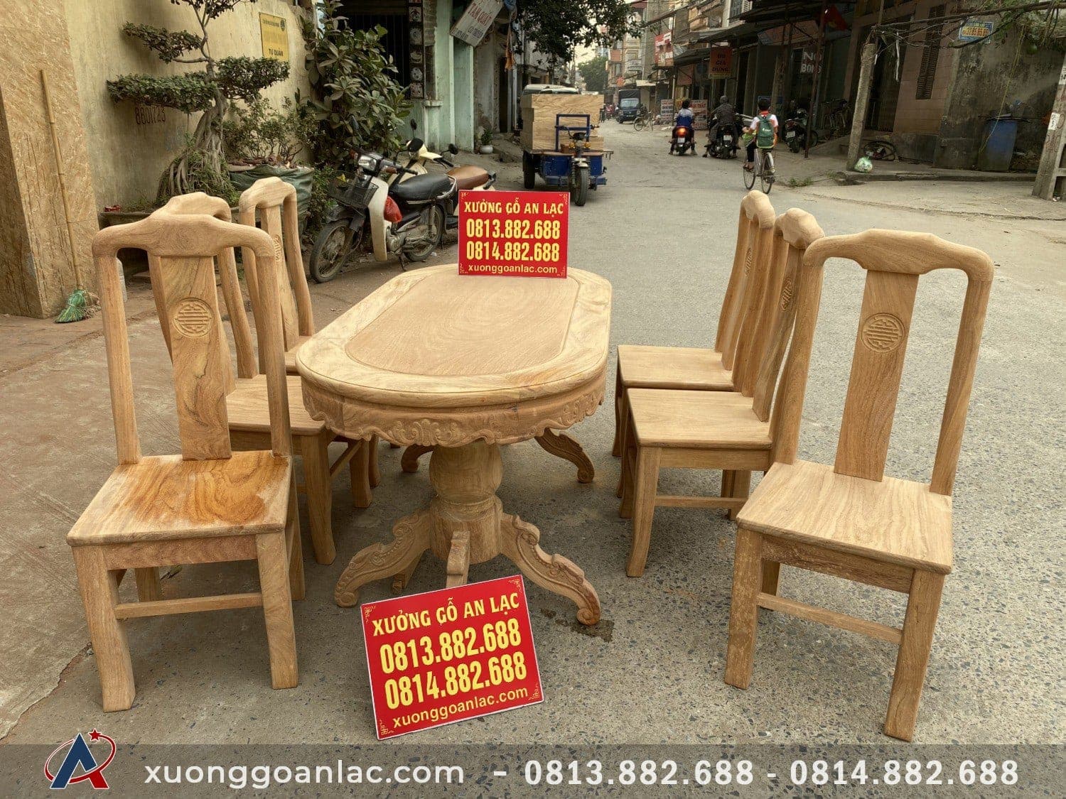 Bộ bàn ghế ăn chữ thọ gỗ gõ kate 6 ghế bàn bầu dục 12 Bộ Ghế Ăn Chữ Thọ Gỗ Gõ 6 Ghế Bàn Bầu Dục