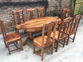 Bộ bàn ghế ăn gỗ hương Việt 8 ghế phun bóng vân trần 5 Bộ bàn ghế ăn gỗ hương vân 8 ghế phun bóng vân trần