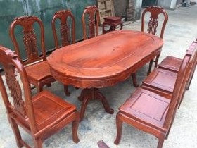 Bộ bàn ghế ăn gỗ hương đá 8 ghế phun PU cánh gián 6 Bộ bàn ghế ăn gỗ hương vân 8 ghế phun PU cánh gián