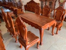 Bộ bàn ăn 6 ghế 1 bàn chữ nhật gỗ hương đá phong cách hoàng gia 9 Bộ bàn ăn gỗ hương đá phong cách hoàng gia