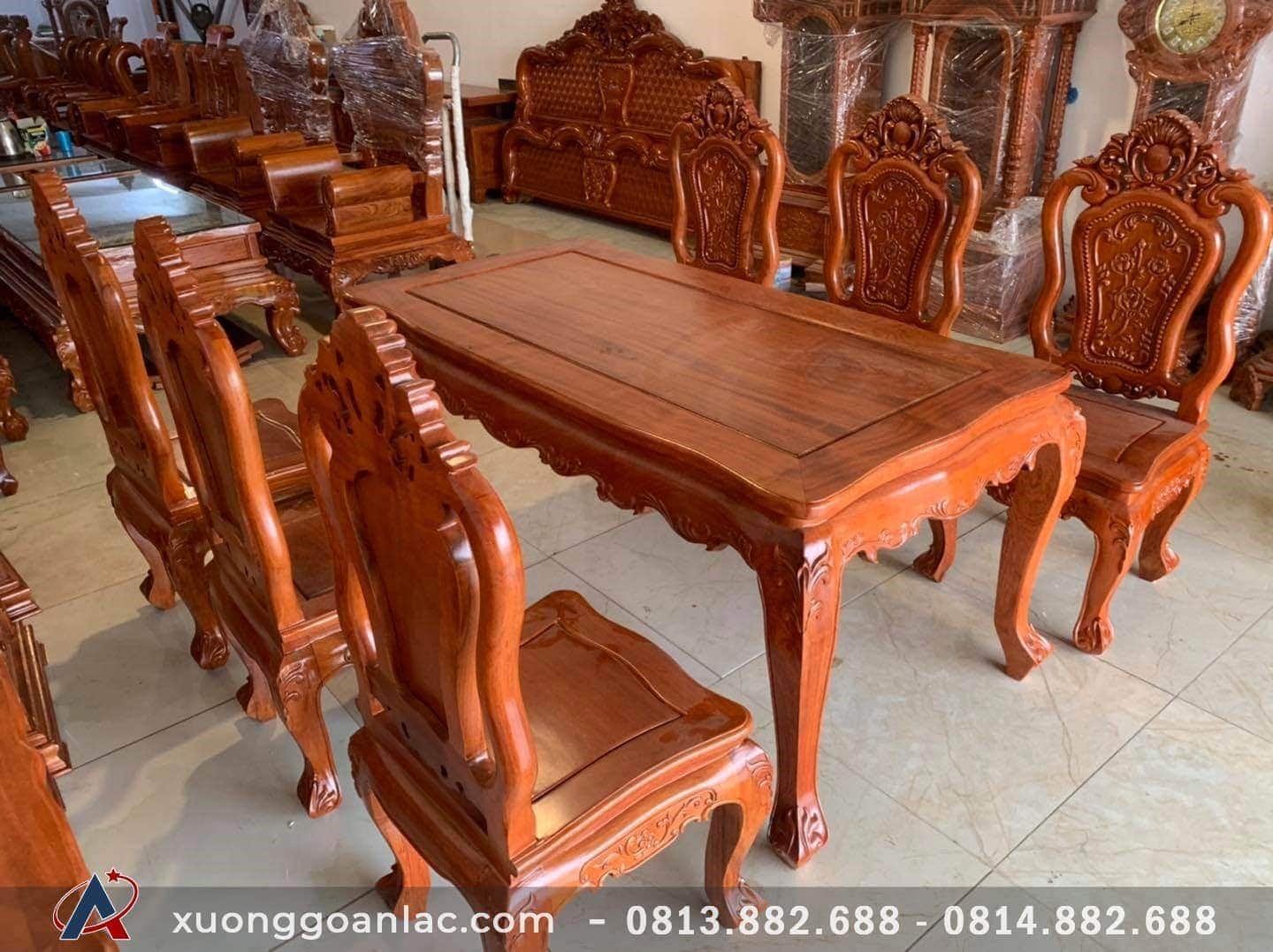 Bộ bàn ăn 6 ghế 1 bàn chữ nhật gỗ hương đá phong cách hoàng gia 10 Bộ bàn ăn gỗ hương đá phong cách hoàng gia