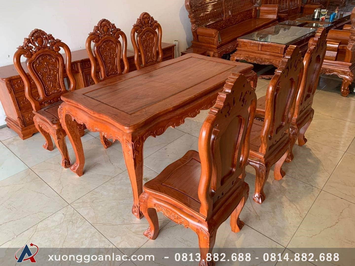 Bộ bàn ăn 6 ghế 1 bàn chữ nhật gỗ hương đá phong cách hoàng gia 13 Bộ bàn ăn gỗ hương đá phong cách hoàng gia