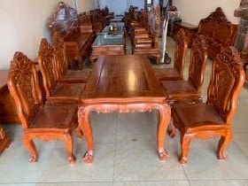 bộ bàn ăn hoa lá tây 6 ghế 1 bàn