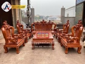 Bộ bàn ghế nghê đỉnh phượng gỗ hương đá tay 12