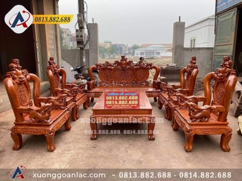 Bộ bàn ghế nghê đỉnh phượng gỗ hương đá tay 12