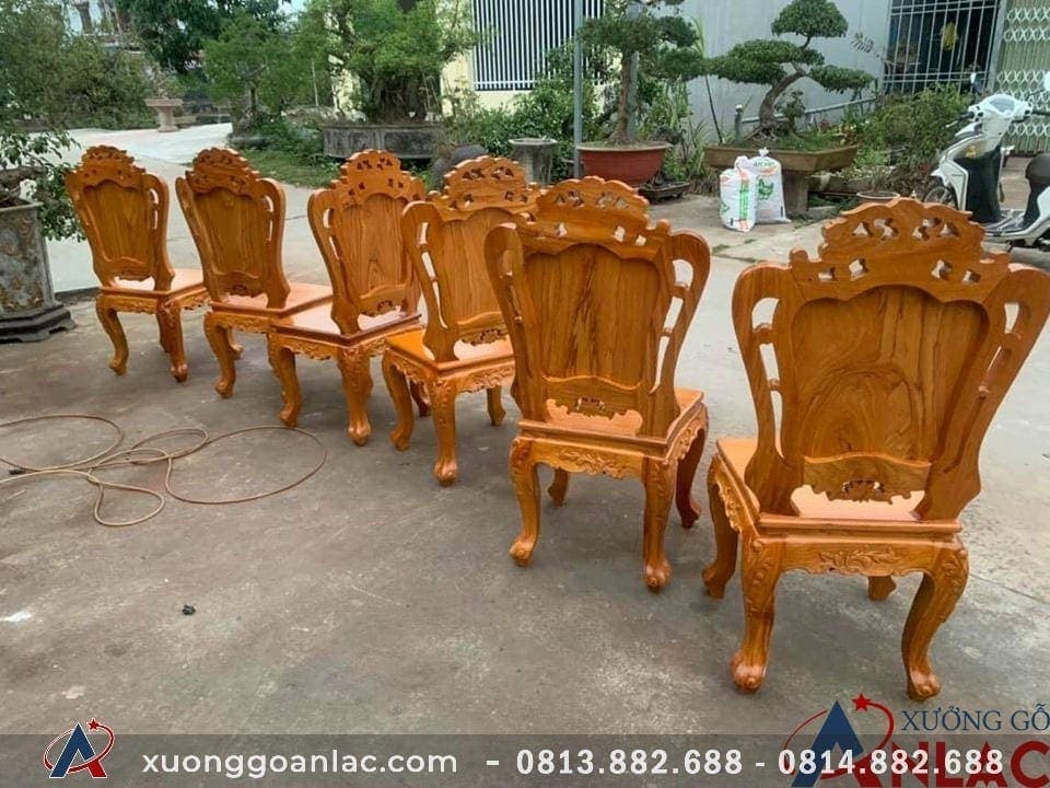 Ghế ăn hoa lá tây gỗ gõ đỏ hàng thường 18 Mặt sau ghế ăn gõ đỏ