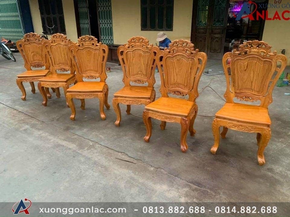 Ghế ăn hoa lá tây gỗ gõ đỏ hàng thường 9 Mặt trước ghế ăn lá tây
