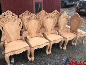 Ghế ăn hoa lá tây tựa cong có tay 24 ghế ăn mộc hoa lá tây tựa cong