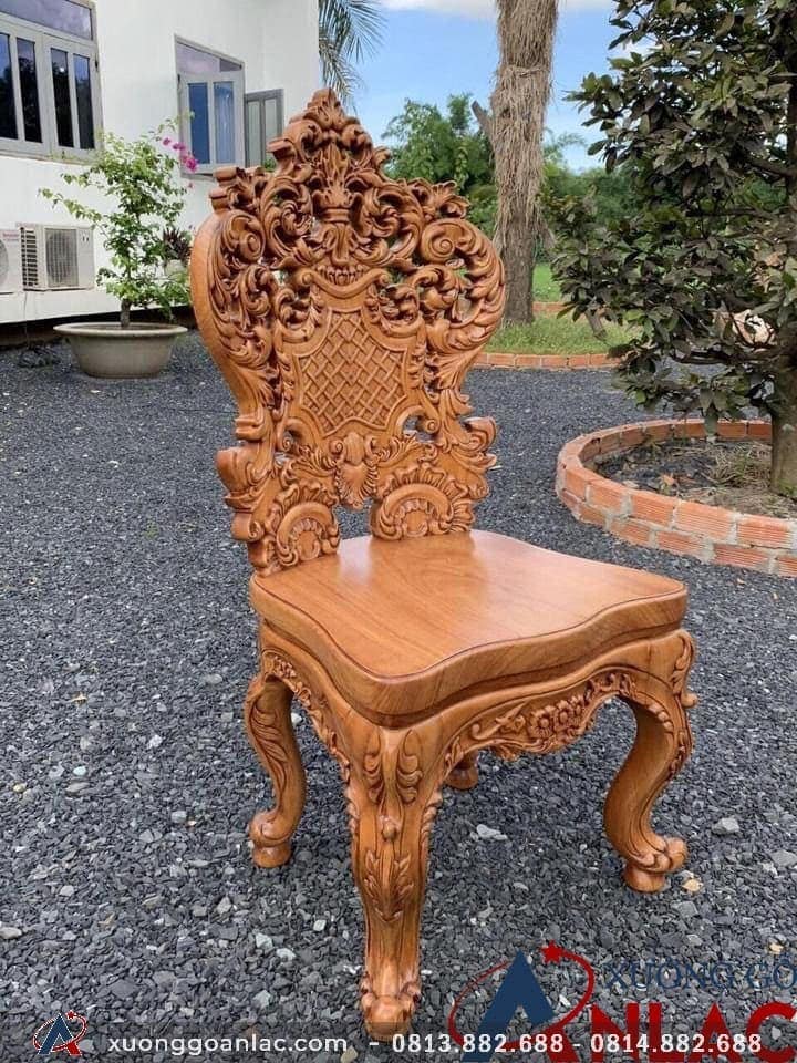 Ghế ăn louis hoàng gia tựa cong đục thủ công tinh xảo 26 Ghế ăn Hoàng Gia louis tựa cong đục 2 mặt