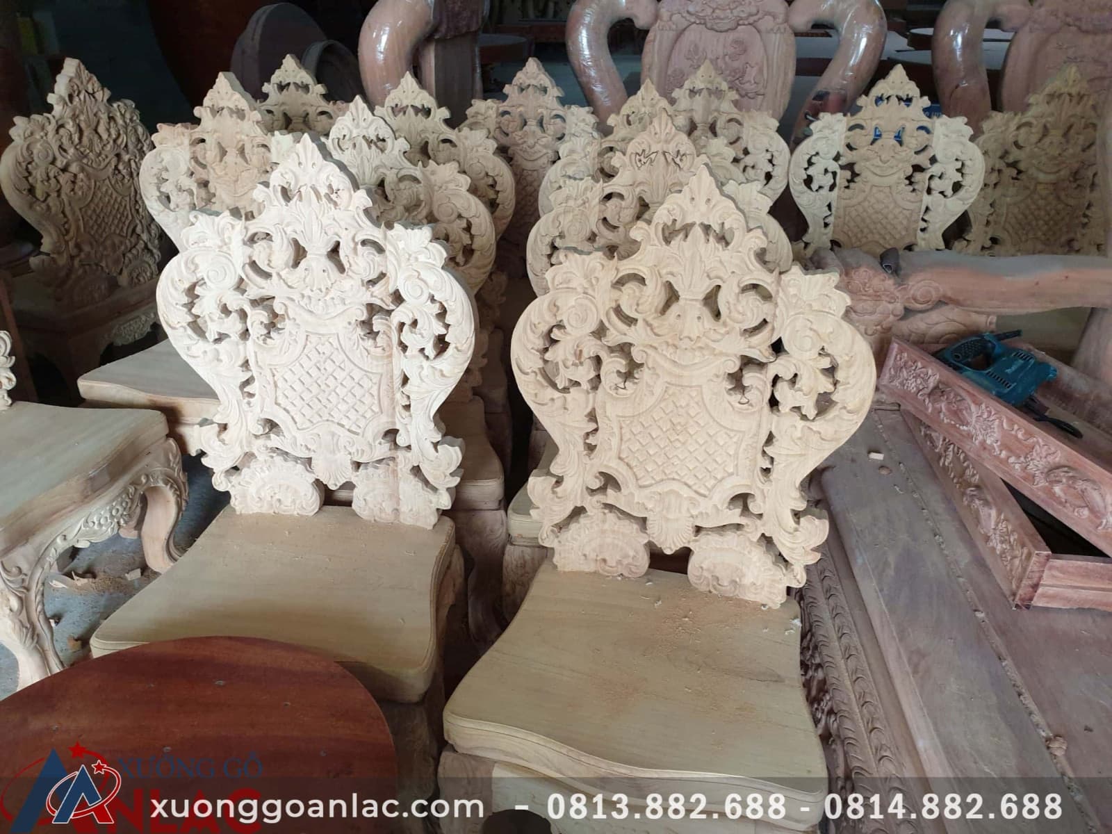 Ghế ăn louis hoàng gia tựa cong đục thủ công tinh xảo 29 ghế ăn lưng cong