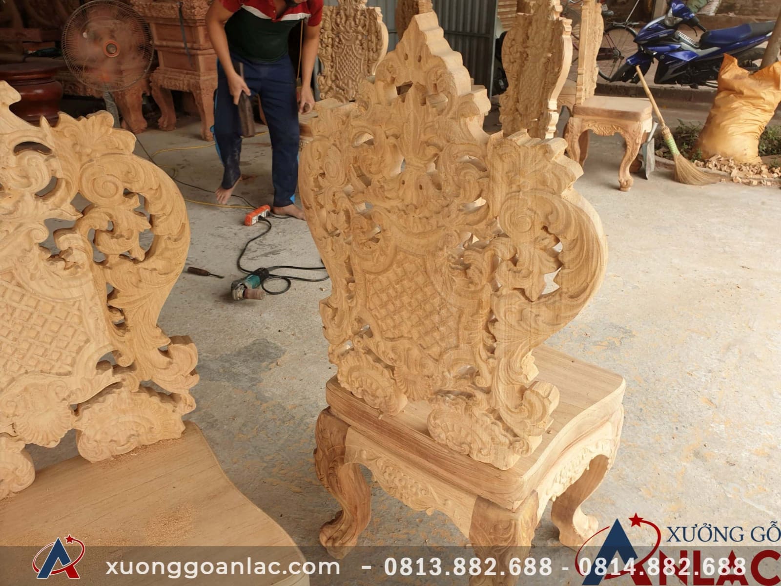 Ghế ăn louis hoàng gia tựa cong đục thủ công tinh xảo 30 ghế louis đục 2 mặt