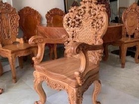 Ghế ăn Hoàng Gia tựa trong có tay 4 Hàng đục 2 mặt sắc nét