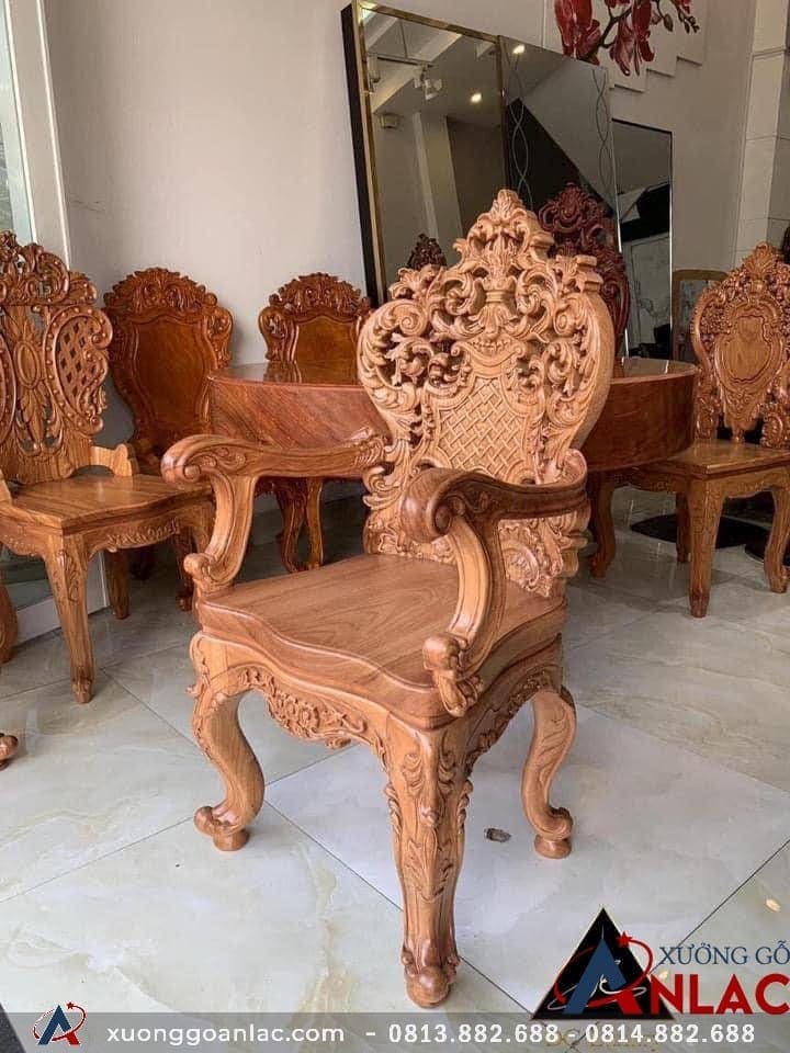 Ghế ăn Hoàng Gia tựa trong có tay 8 Hàng đục 2 mặt sắc nét
