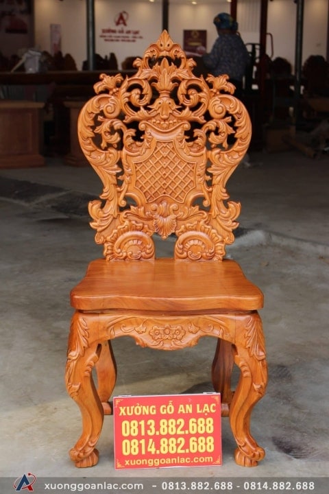 Bộ bàn ăn khuôn tranh bầu dục 6 ghế louis tựa cong gỗ hương đá cao cấp (Anh Tuấn, Hưng Yên) 28 ghế ăn hoàng gia vip