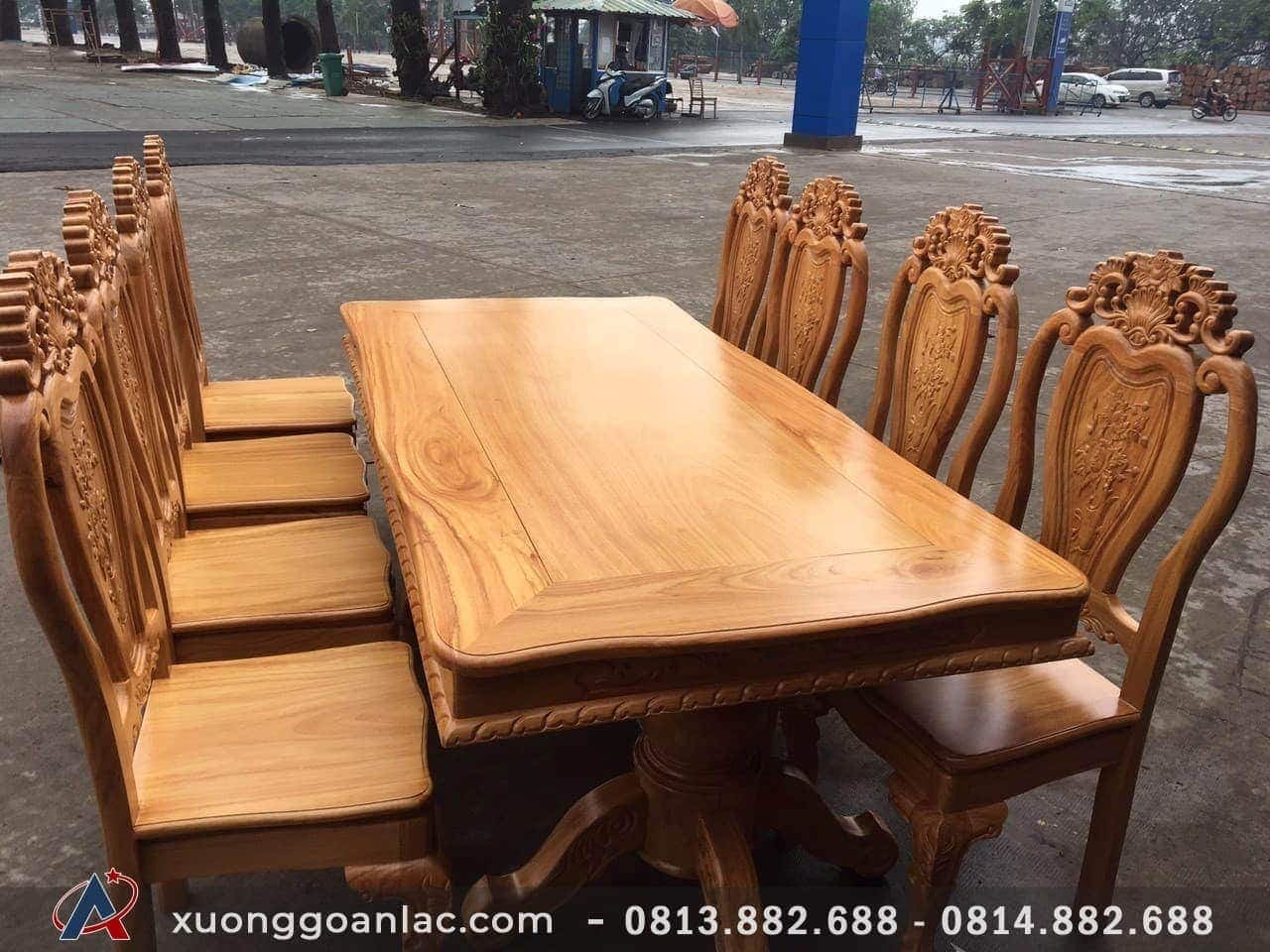 Bộ bàn ăn chữ nhật và 8 ghế gỗ gõ mẫu đục hoa hồng - Anh Mạnh, Hải Dương 4 Bộ Bàn Ghế Ăn Gỗ Gõ Mẫu Đục Hoa Hồng 8 Ghế Bàn Chữ Nhật - Anh Mạnh, Hải Dương