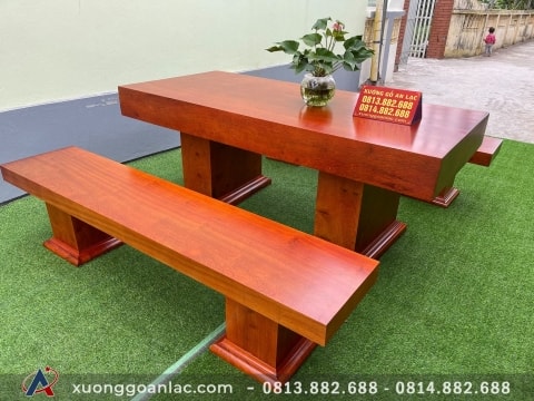 Bộ bàn ăn K3 nguyên khối siêu VIP gỗ gõ đỏ (Anh Tiến, Hà Nội)