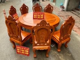 Bộ Bàn Ghế Ăn Mẫu Luois Hoa Hồng Gỗ Hương Đá 8 Ghế Bàn Tròn - Anh Đức, Bình Dương