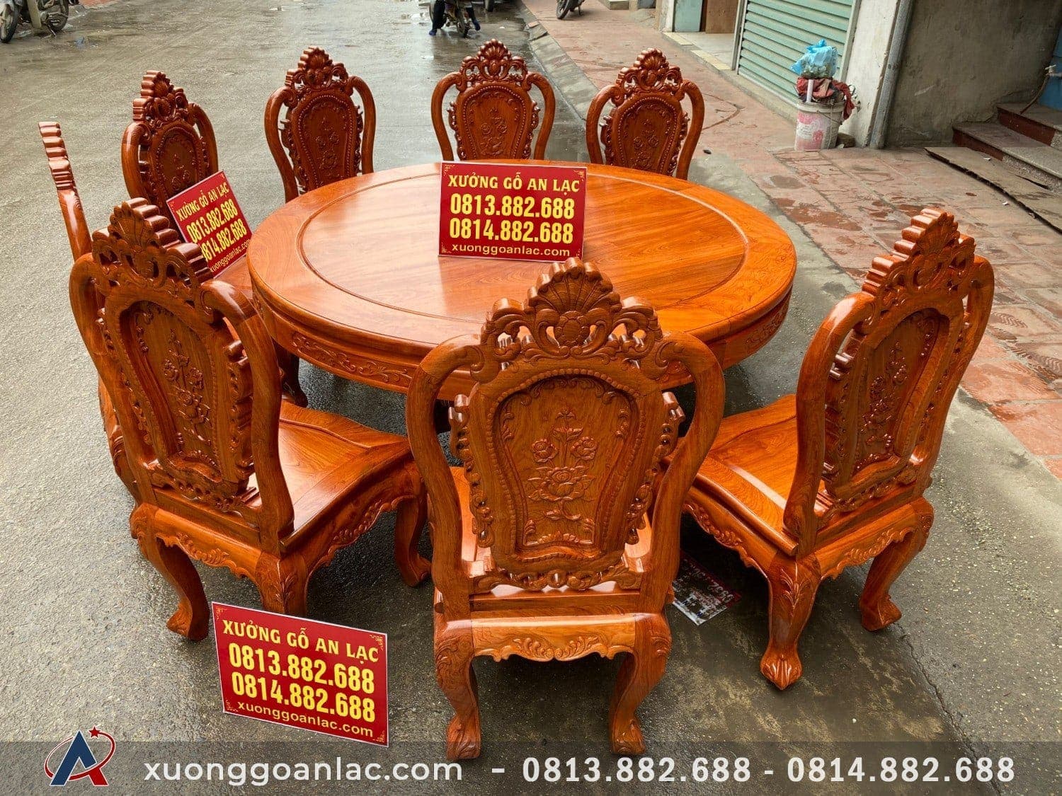 Bộ bàn ăn tròn 8 ghế mẫu Luois hoa hồng gỗ hương đá (Anh Đức, Bình Dương) 15 Bộ Bàn Ghế Ăn Mẫu Luois Hoa Hồng Gỗ Hương Đá 8 Ghế Bàn Tròn - Anh Đức, Bình Dương