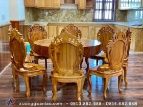 Bộ bàn ăn tròn nguyên khối 1m5x16cm gỗ gõ đỏ 8 ghế hoa lá tây (Anh Mạnh, Hà Nội) 7 Bộ bàn ăn tròn nguyên khối 1m5x16cm gỗ gõ đỏ 8 ghế hoa lá tây (Anh Mạnh, Hà Nội)