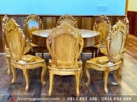 Bộ bàn ăn tròn nguyên khối 1m5x16cm gỗ gõ đỏ 8 ghế hoa lá tây (Anh Mạnh, Hà Nội) 6 Bộ Bàn Ăn Tròn Nguyên Khối Gỗ Gõ Đỏ 8 Ghế