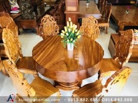Bộ bàn ăn tròn nguyên khối gỗ gõ đỏ 6 ghế hoàng gia (Chị Uyên, Bắc Ninh) 8 ban an tron nguyen khoi 8 ghe hoang gia 1
