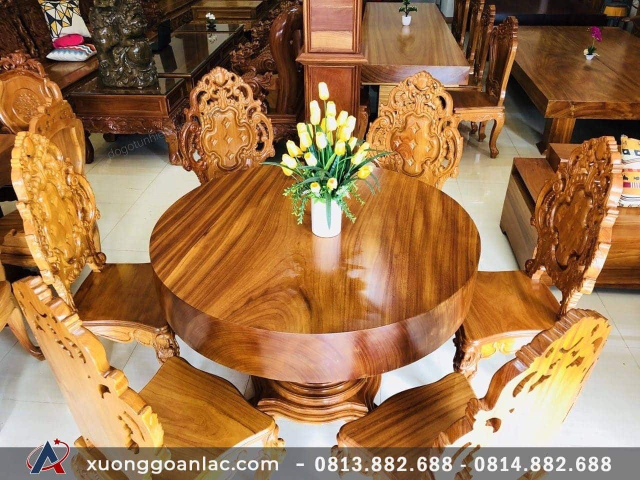 Bộ bàn ăn tròn nguyên khối gỗ gõ đỏ 6 ghế hoàng gia (Chị Uyên, Bắc Ninh) 2 Bộ bàn ăn tròn nguyên khối gỗ gõ đỏ 6 ghế hoàng gia (Chị Uyên, Bắc Ninh) - Ảnh 2