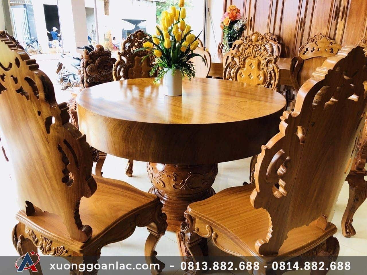 Bộ bàn ăn tròn nguyên khối gỗ gõ đỏ 6 ghế hoàng gia (Chị Uyên, Bắc Ninh) 4 Bộ bàn ăn tròn nguyên khối gỗ gõ đỏ 6 ghế hoàng gia (Chị Uyên, Bắc Ninh) - Ảnh 4