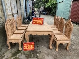Bộ bàn ăn chữ nhật 8 ghế mẫu Luois hoa hồng gỗ gõ đỏ (Anh Trường, Hà Nội) 16 bàn ăn gỗ gõ đỏ chất lượng