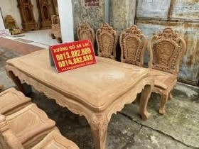 Bộ bàn ăn chữ nhật 8 ghế mẫu Luois hoa hồng gỗ gõ đỏ (Anh Trường, Hà Nội) 15 bàn ăn gỗ gõ đỏ hoàn thiện kỹ